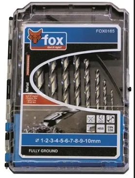 Drill Bit Set Fox HSS PRO 1.0-1.0mm (Metal Case) - 10 Piece