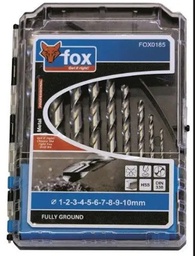 [D/BIT-SET-HSS-10PCE] Drill Bit Set Fox HSS PRO 1.0-1.0mm (Metal Case) - 10 Piece